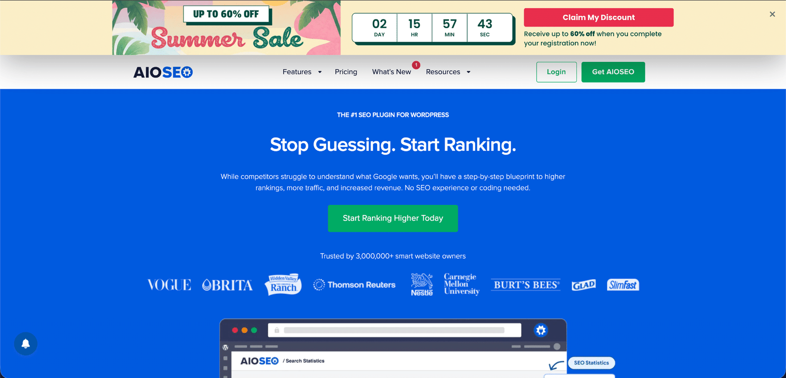Image showing AIOSEO website home page. 