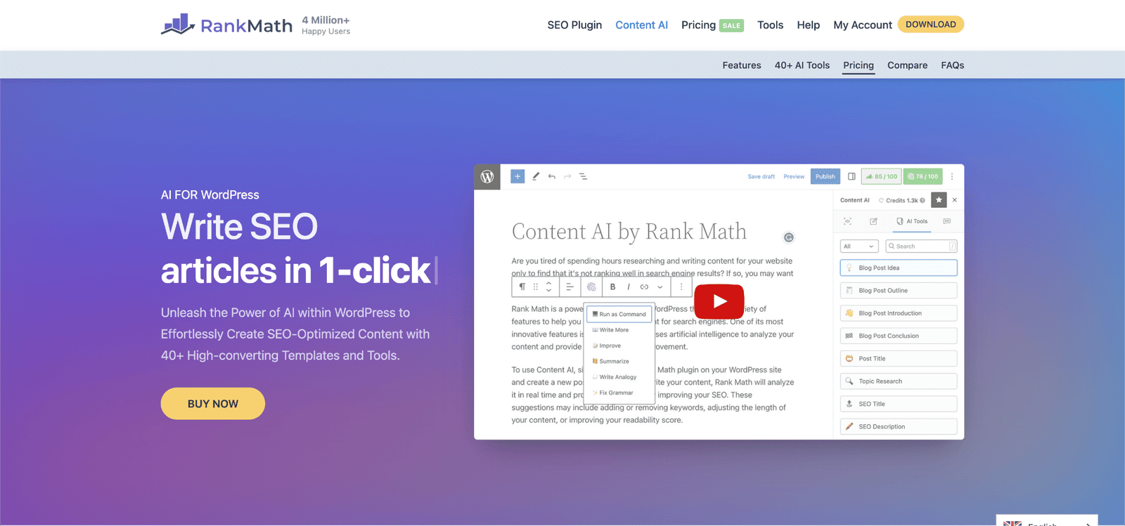 Image showing rankmath website homepage. 
