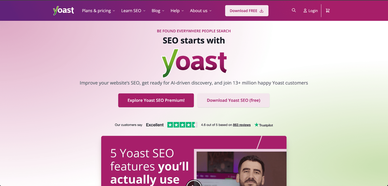 Image showing Yoast SEO website home page.