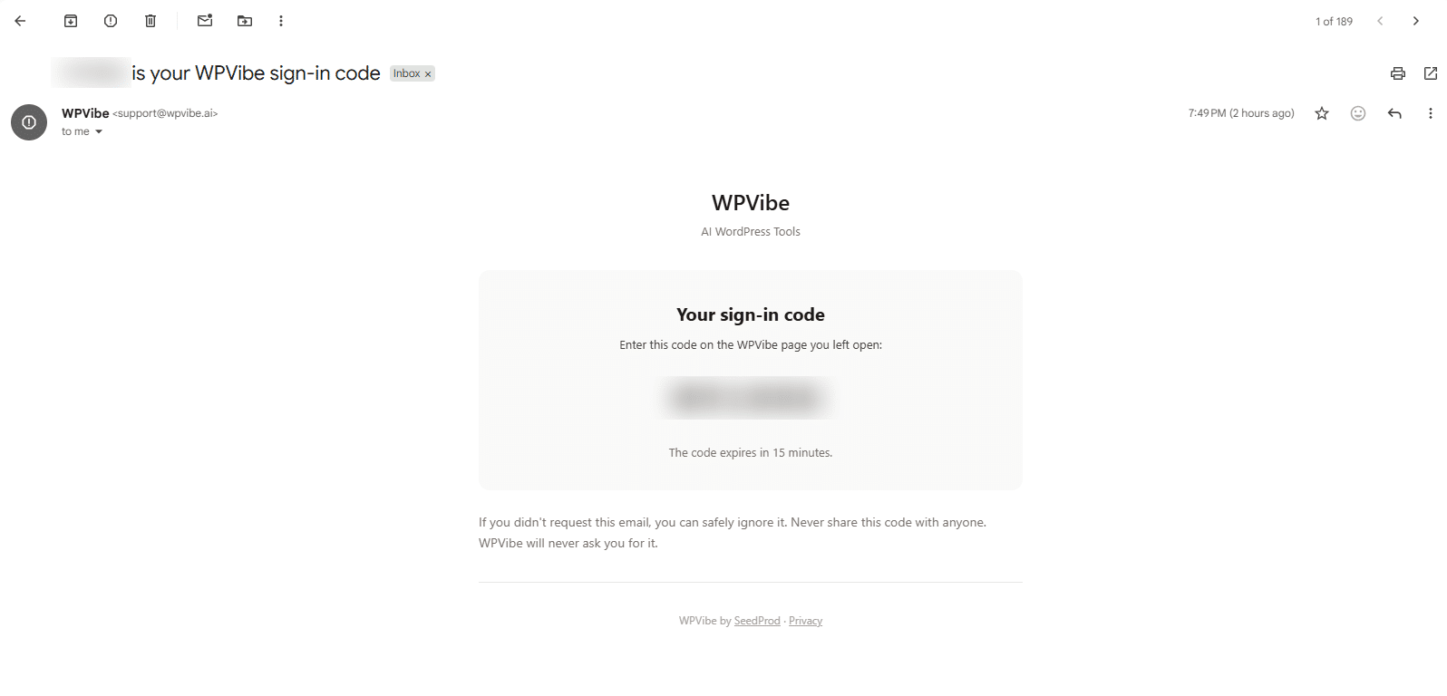 Image showing WPVibe sign in code.