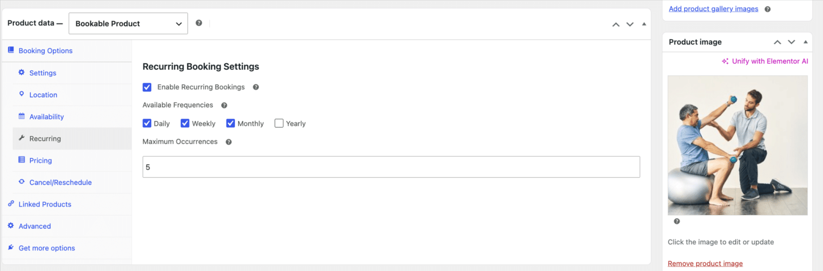 Image showing steps to create a recurring booking settings.