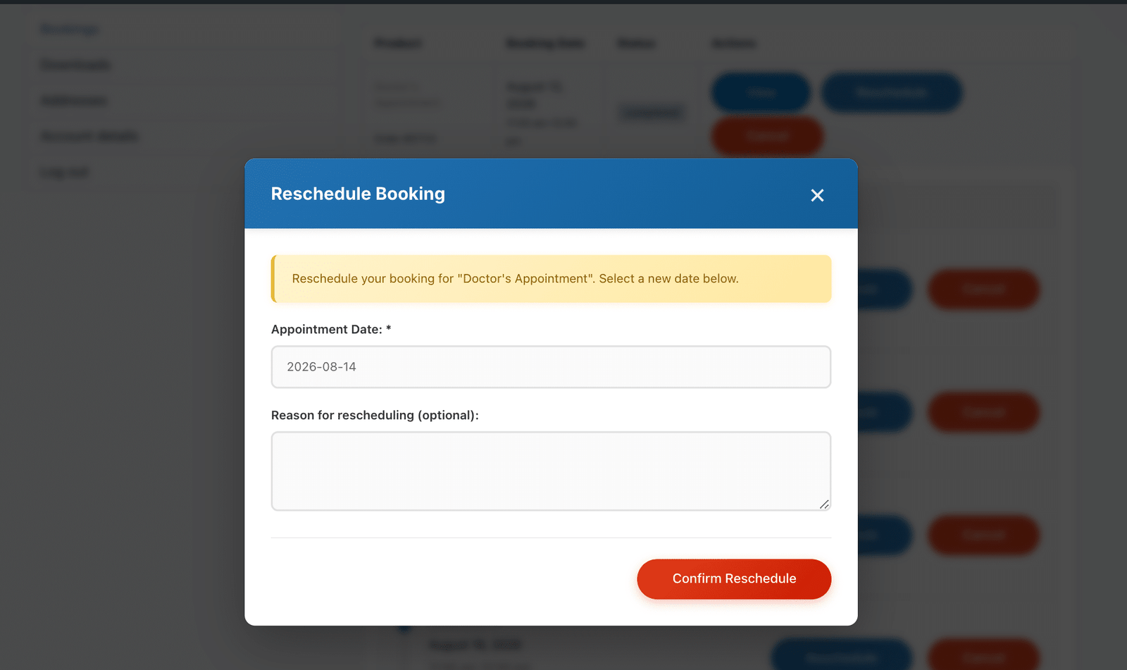 Image showing reschedule bookings.