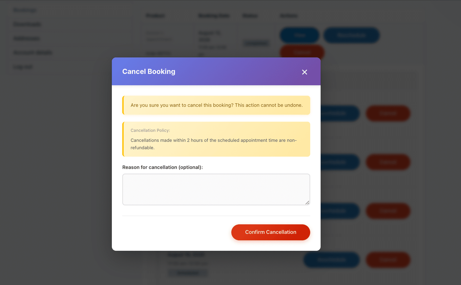 Image showing cancel booking.