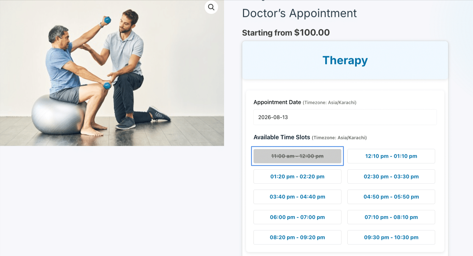 Image showing available time slots for doctors appointment.