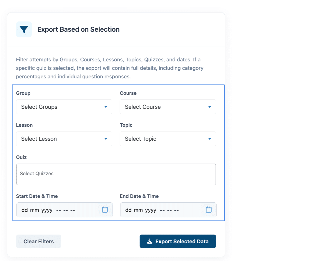 Image showing export based selection.
