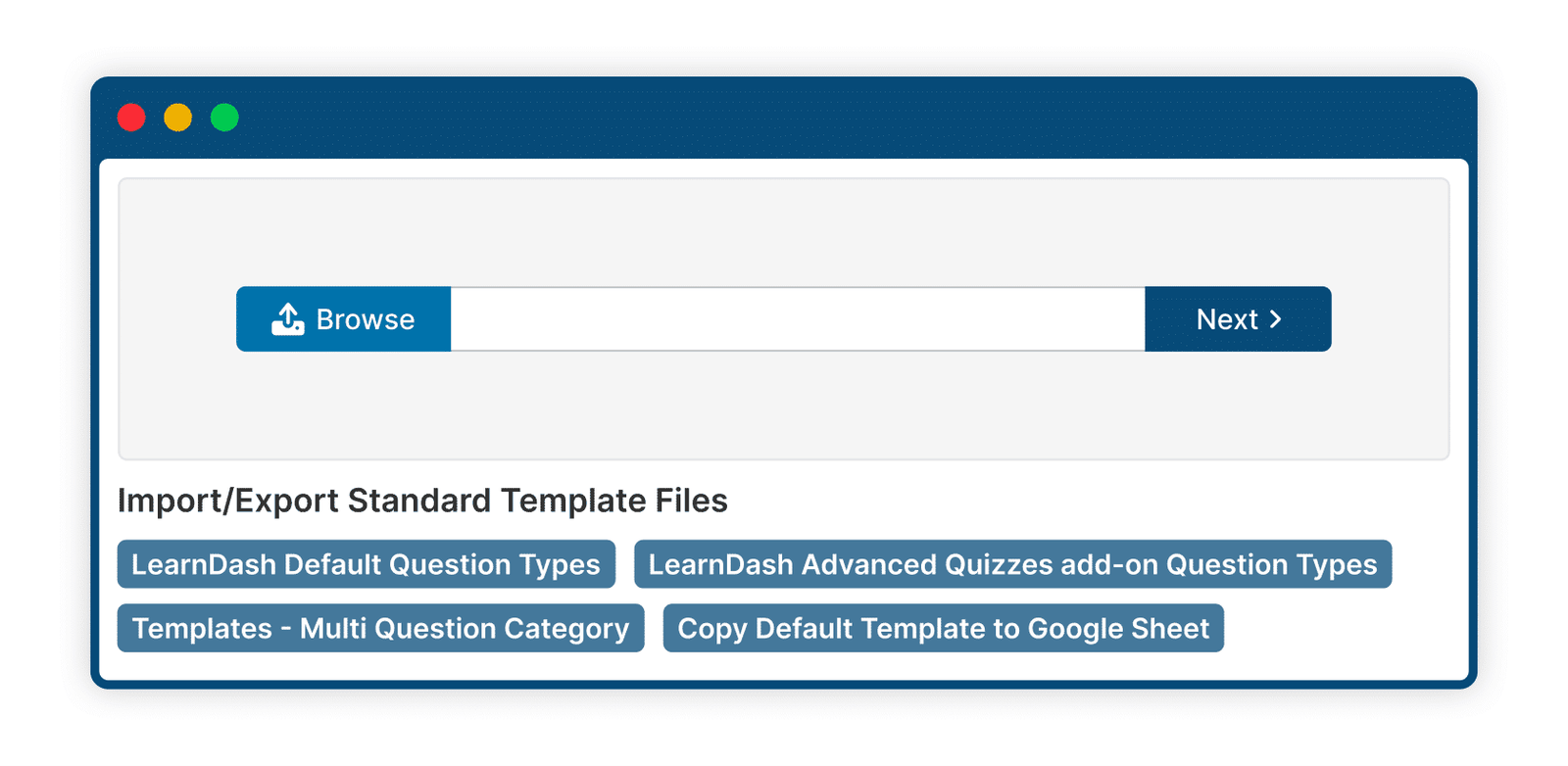 Image showing import/export standar template files.