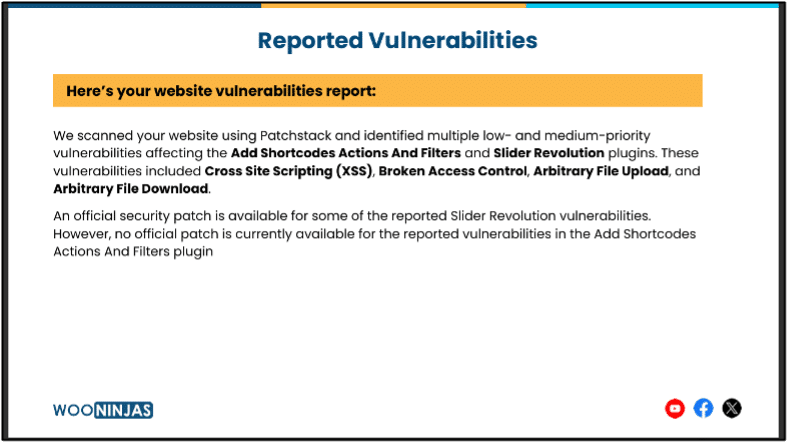 Image showing reported vulnerabilities. 