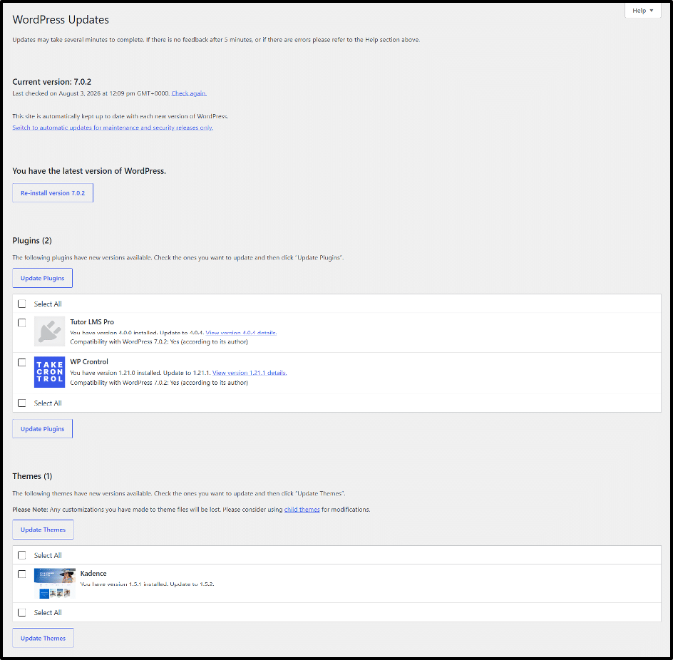 Image showing WordPress updates plugins. 