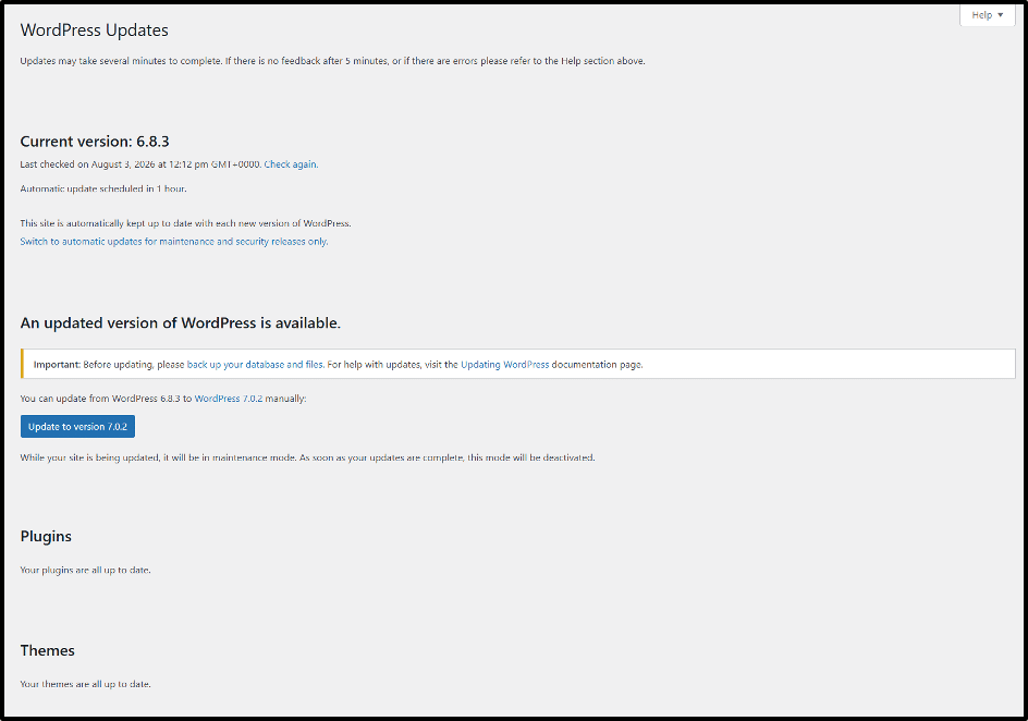 Image showing WordPress updates. 