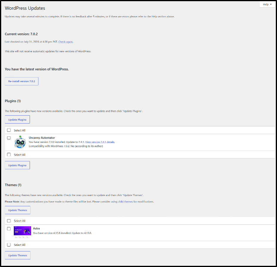 Image showing wordpress updates. 